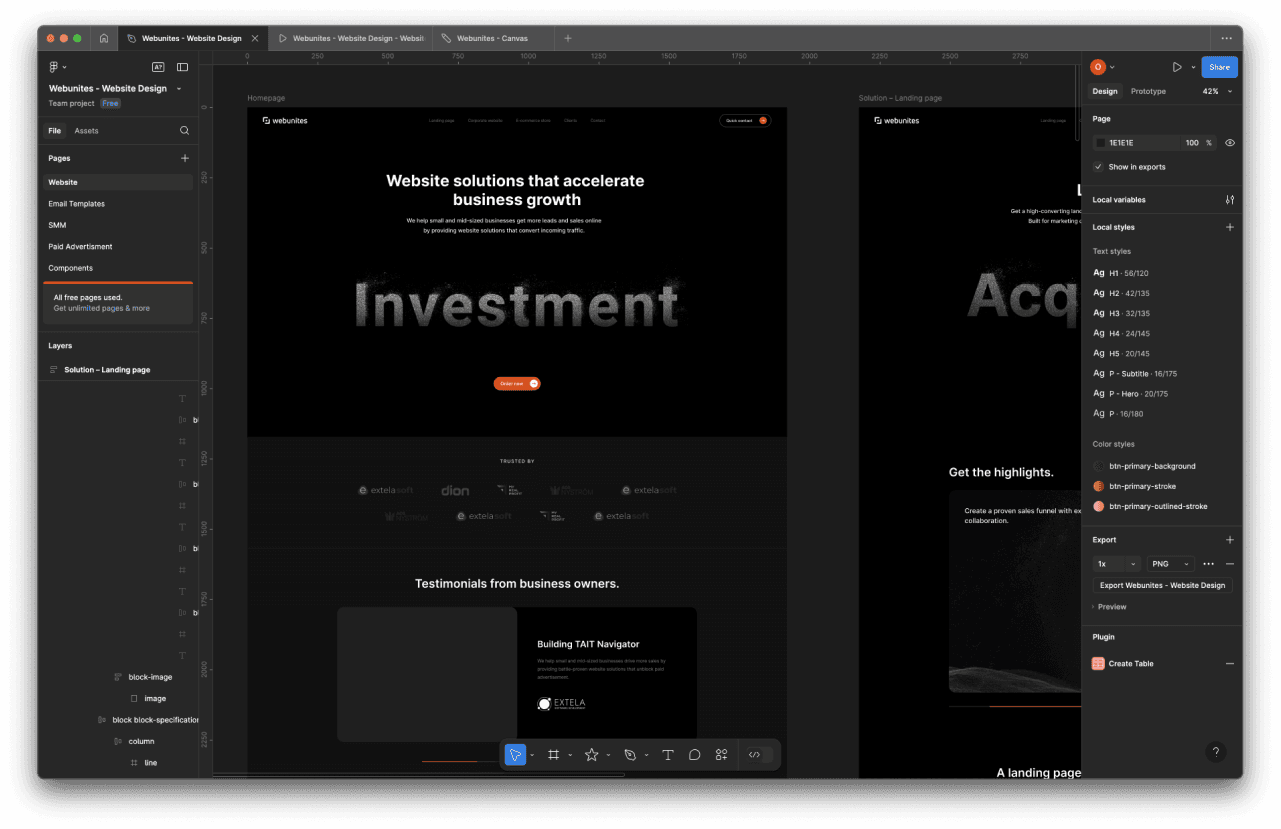 Webunites – Development Step – UX/UI design